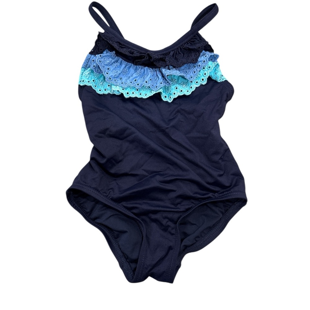 Juicy Couture Navy and Aqua Kids One Piece Swimsuit Sz 2